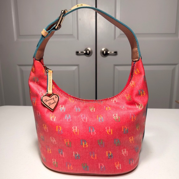 Dooney & Bourke Handbags - Dooney & Bourke Rainbow Monogram Red Coated Canvas Hobo Bag Y2K Vintage Medium